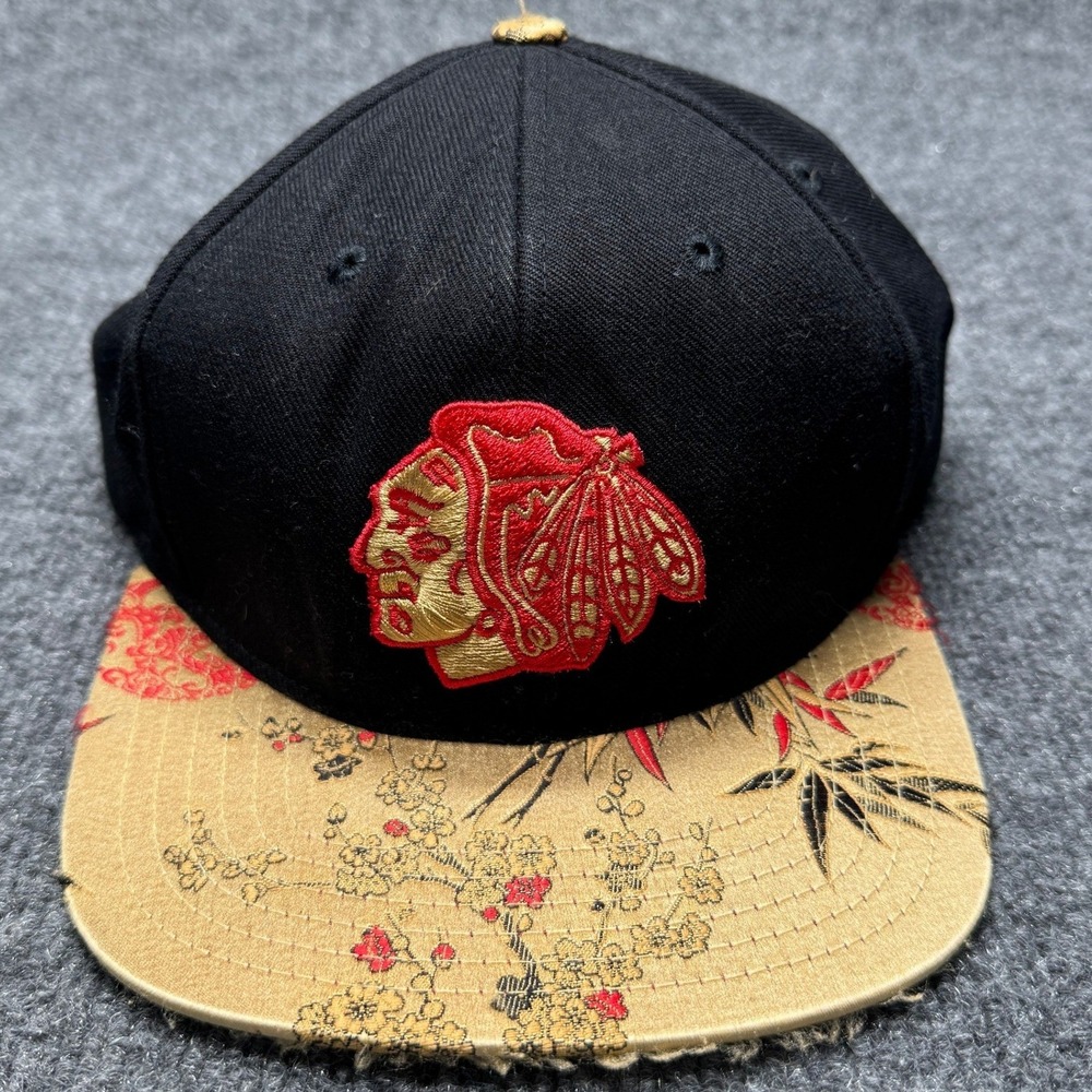 Chicago Blackhawks American Needle Hat Mens‎ OSFM Black Floral Print Strapback